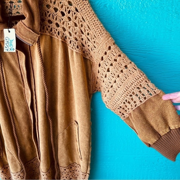 JADED GYPSY BOHO SPIRIT ZIP UP LONGLINE CROCHET JACKET OS - Picture 4 of 9